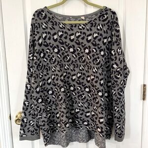 Loft Super Soft Hi Low Dolman Sleeve Leopard Print Sweater Sz XXL